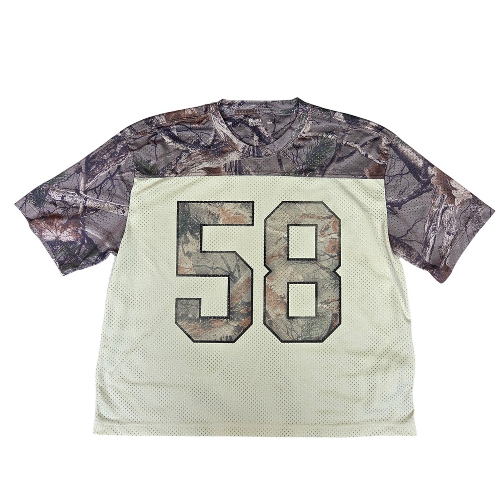 Hollister Mens Camo Mesh Jersey Boxy Crop Fit Number 58 Cream Large Skater Punk
